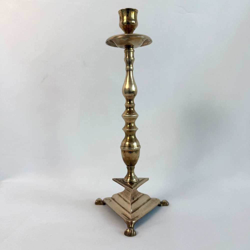 Vintage Brass Candlestick Holder Triangle Claw Footed Hollywood Regency India